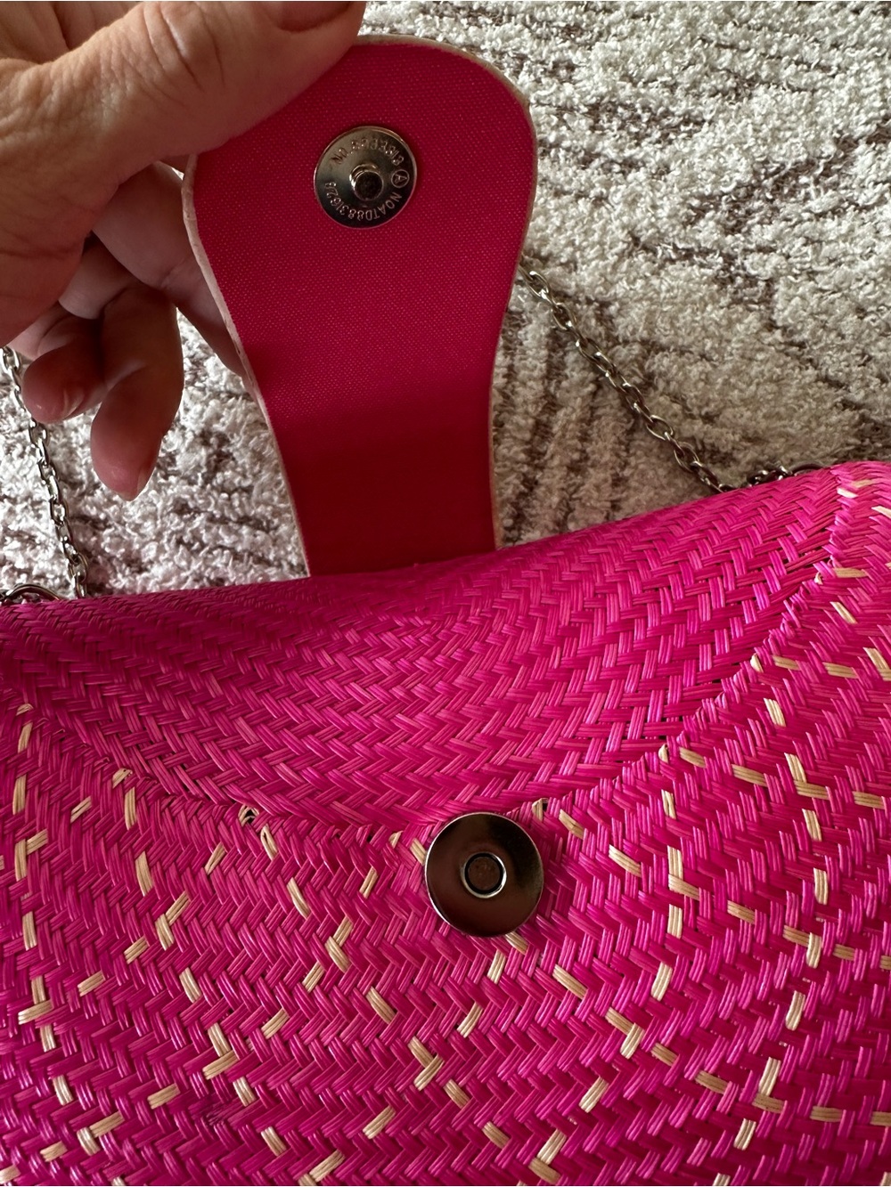 Lea Nealon Pink Woven Straw Clutch Crossbody Bag Resort Vacation - Picture 7 of 17